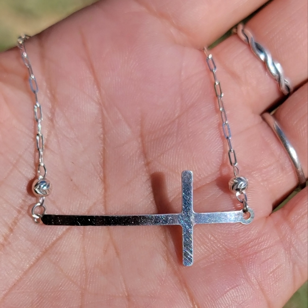 Minimalist unisex 925 sterling silver sideways cross simple luxurious bracelet